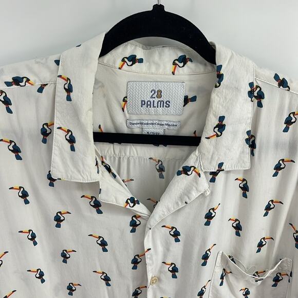 28 Palms Standard Fit toucan bird print short sleeve light button up shirt sz XL - Picture 2 of 8